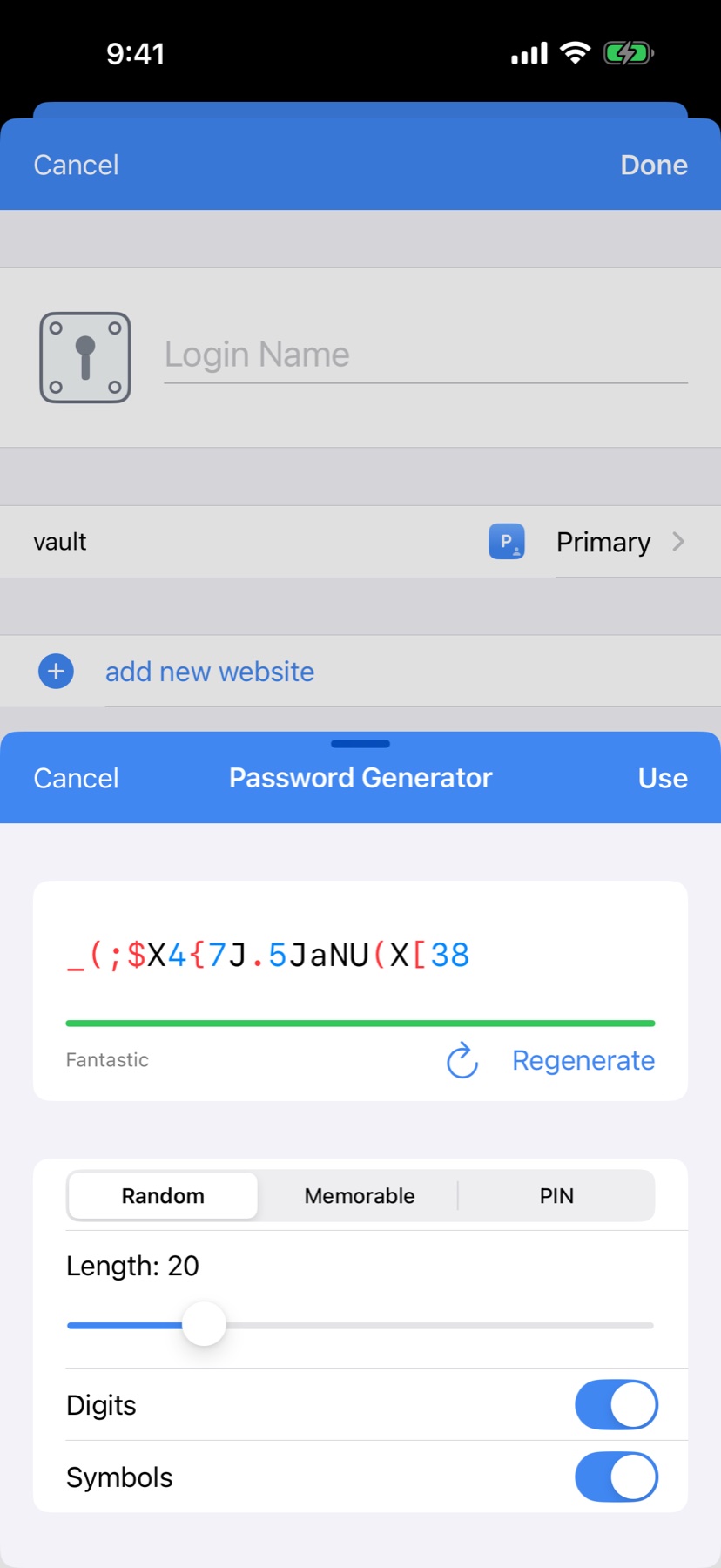 Password generator with strength meter